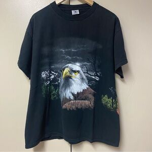 Vintage 90s Eagle Wrap Around Nature Animal Tee T Shirt Size Large Black